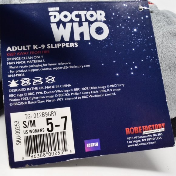 Doctor Who K9 Dog Adult Slippers Women 5 to 7 New - Picture 7 of 10